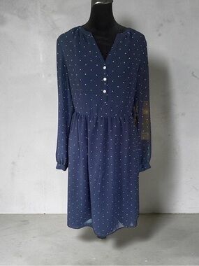 A New Day navy blue polka dot dress with white polka dots, size S